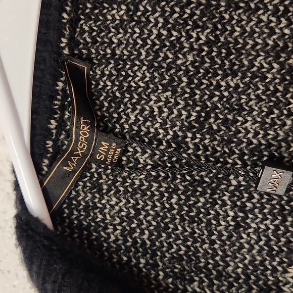 022.NWT $268 MAXSTUDIO BOHEMIAN OPEN CARDIGAN IN BLACK & IVORY - Picture 5 of 7